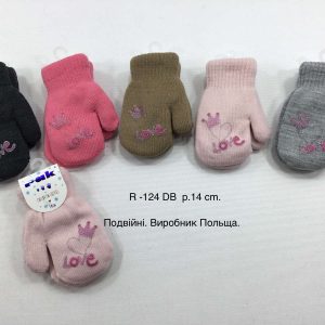 Рукавиці утеплені на дівчинку, Р. 14 см. (4-6 років), R124db (Польща)