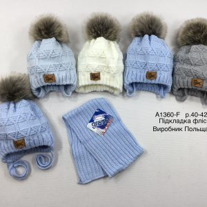 Купити оптом зимовий теплий комплект на зав'язці з флісовою підкладкою шапка та шарф для хлопчиків, Р.40-42, GRANS A1360 (ПОЛЬЩА)