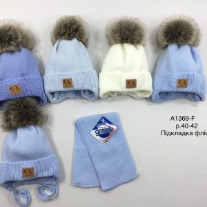 Купити оптом зимовий теплий комплект на зав'язці з флісовою підкладкою шапка та шарф для хлопчиків, Р.40-42, GRANS A1369 (ПОЛЬЩА)