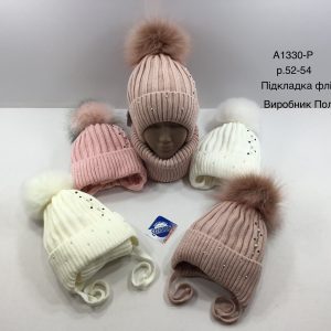 Купити оптом зимовий теплий комплект на зав'язці з флісовою підкладкою шапка та хомут для дівчаток, Р.52-54, GRANS A1330 (ПОЛЬЩА)