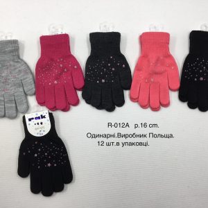 Купити оптом перчатки одинарні на дівчаток, Р.16 см. (9-10 років), R012а (Польща)