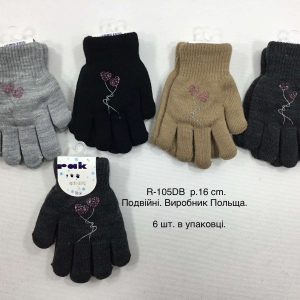 Купити оптом утеплені перчатки на дівчинку, Р.16 см. (9-10 років), R105db (Польща)