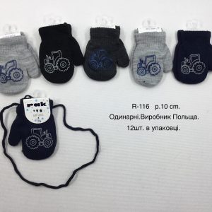 Купити оптом одинарні рукавички на хлопчиків, Р.10 см. (0-6 місяців), R116 (Польща)