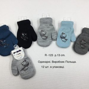 Купити оптом одинарні рукавички на хлопчиків, Р.13 см. (2-3 роки), R123 (Польща)