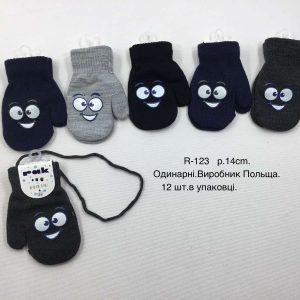 Купити оптом одинарні рукавички на хлопчиків, Р.14 см. (4-6 років), R123 (Польща)