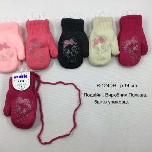Купити оптом утеплені рукавиці на дівчаток, Р.14 см. (4-6 років), R124db (Польща)