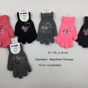 Купити оптом перчатки одинарні на дівчаток, Р.16 см. (9-10 років), R170 (Польща)