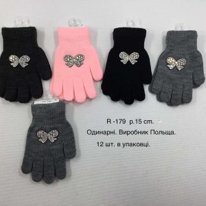 Купити оптом перчатки одинарні на дівчаток, Р.15 см. (7-8 років), R179 (Польща)