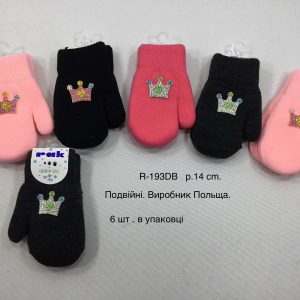 Купити оптом утеплені рукавиці на дівчаток, Р.14 см. (4-6 років), R193db (Польща)