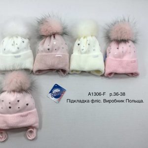 Купити оптом зимову теплу шапку на зав'язці з флісовою підкладкою для дівчаток, Р.36-38, GRANS A1306 (ПОЛЬЩА)