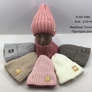 Купити оптом зимовий теплий комплект з флісовою підкладкою шапка та хомут на дівчаток, Р.52-54, AGBO K32 5469 Sula (ПОЛЬЩА)