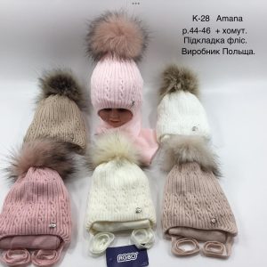 Зимовий теплий комплект на зав'язці з флісовою підкладкою шапка та шарф на дівчаток, Р.44-46 AGBO K28 5291 Amana (ПОЛЬЩА)