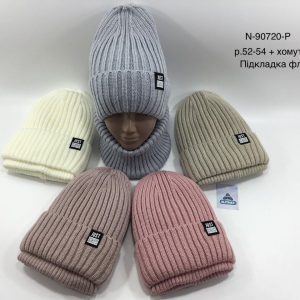 Купити оптом зимовий теплий комплект з флісовою підкладкою шапка та хомут для дівчаток, Р.52-54, VIVA 90720 (УКРАЇНА)