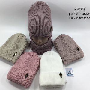 Купити оптом зимовий теплий комплект з флісовою підкладкою шапка та хомут для дівчаток, Р.52-54, VIVA 90723 (УКРАЇНА)