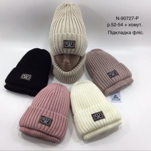 Купити оптом зимовий теплий комплект з флісовою підкладкою шапка та хомут для дівчаток, Р.52-54, VIVA 90727 (УКРАЇНА)