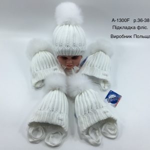 Купити оптом зимову теплу шапку на зав'язці з флісовою підкладкою для дівчаток, Р.36-38, GRANS A1300 (ПОЛЬЩА)