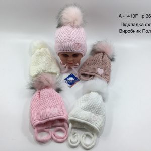 Купити оптом зимову теплу шапку на зав'язці з флісовою підкладкою для дівчаток, Р.36-38, GRANS A1410 (ПОЛЬЩА)