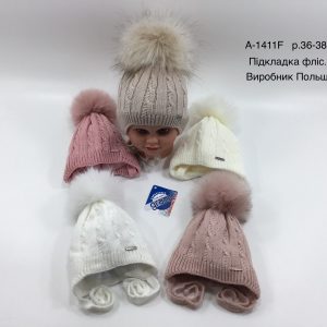 Купити оптом зимову теплу шапку на зав'язці з флісовою підкладкою для дівчаток, Р.36-38, GRANS A1411 (ПОЛЬЩА)