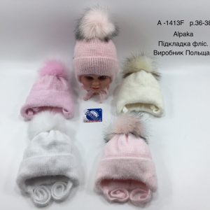 Купити оптом зимову теплу шапку на зав'язці з флісовою підкладкою для дівчаток, Р.36-38, GRANS A1413 (ПОЛЬЩА, АЛЬПАКА)