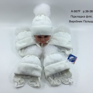 Купити оптом зимову теплу шапку на зав'язці з флісовою підкладкою для дівчаток, Р.36-38, GRANS A967 (ПОЛЬЩА)