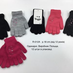 Купити оптом перчатки одинарні на дівчаток, Р.18 см. (14-15 років), R012а (Польща)