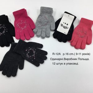 Купити оптом перчатки одинарні на дівчаток, Р.16 см. (9-10 років), R012а (Польща)