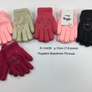 Купити оптом утеплені перчатки на дівчинку, Р.15 см. (7-8 років), R104db (Польща)
