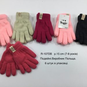 Перчатки утеплені на дівчинку, Р. 15 см. (7-8 років), R107db (Польща)