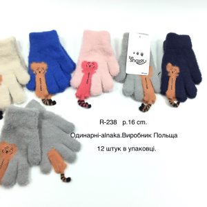 Купити оптом утеплені ангорові перчатки на дівчаток, Р.16 см. (9-10 років), R238db (Польща)