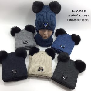 Купити оптом зимовий теплий комплект з флісовою підкладкою шапка та хомут для хлопчиків, Р.44-46, VIVA 90039 (УКРАЇНА)