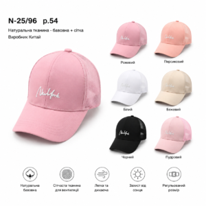 Купити оптом бейсболку з сіткою на дівчинку, Р.54, L96