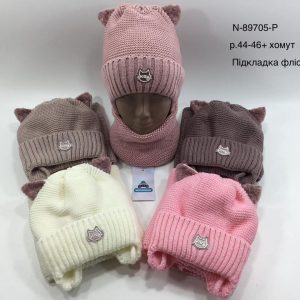 Зимовий теплий комплект на зав'язці з флісовою підкладкою шапка та хомут для дівчинки, Р.44-46, Мої Шапки 89705 (УКРАЇНА)