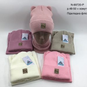Купити оптом зимовий теплий комплект з флісовою підкладкою шапка та хомут для дівчаток, Р.48-50, Мої Шапки 89720 (УКРАЇНА)