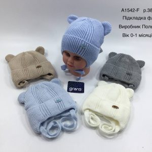 Купити оптом зимову теплу шапку на зав'язці з флісовою підкладкою хлопчиків, Р.38-40, GRANS A1542 (ПОЛЬЩА)