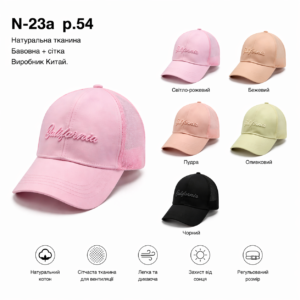 Купити оптом бейсболку з сіткою на дівчинку, Р.54, №23a