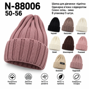 Купити оптом шапку одинарної в'язки на дівчинку, Р.52-56, Viva 88006